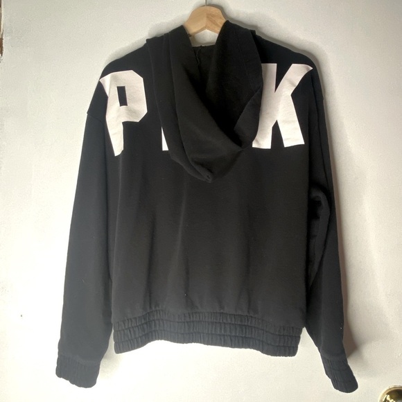 PINK BLACK ZIP FRONT CROPPED HOODIE SIZE SMALL - Picture 5 of 6